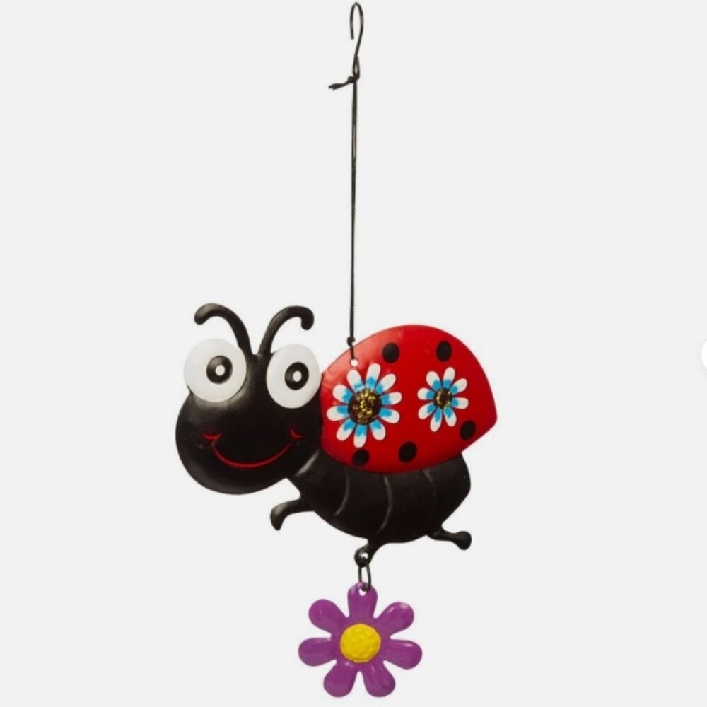 True Living Outdoors Hanging Decor Colorful Whimsical Ladybug Flowers Polka Dots